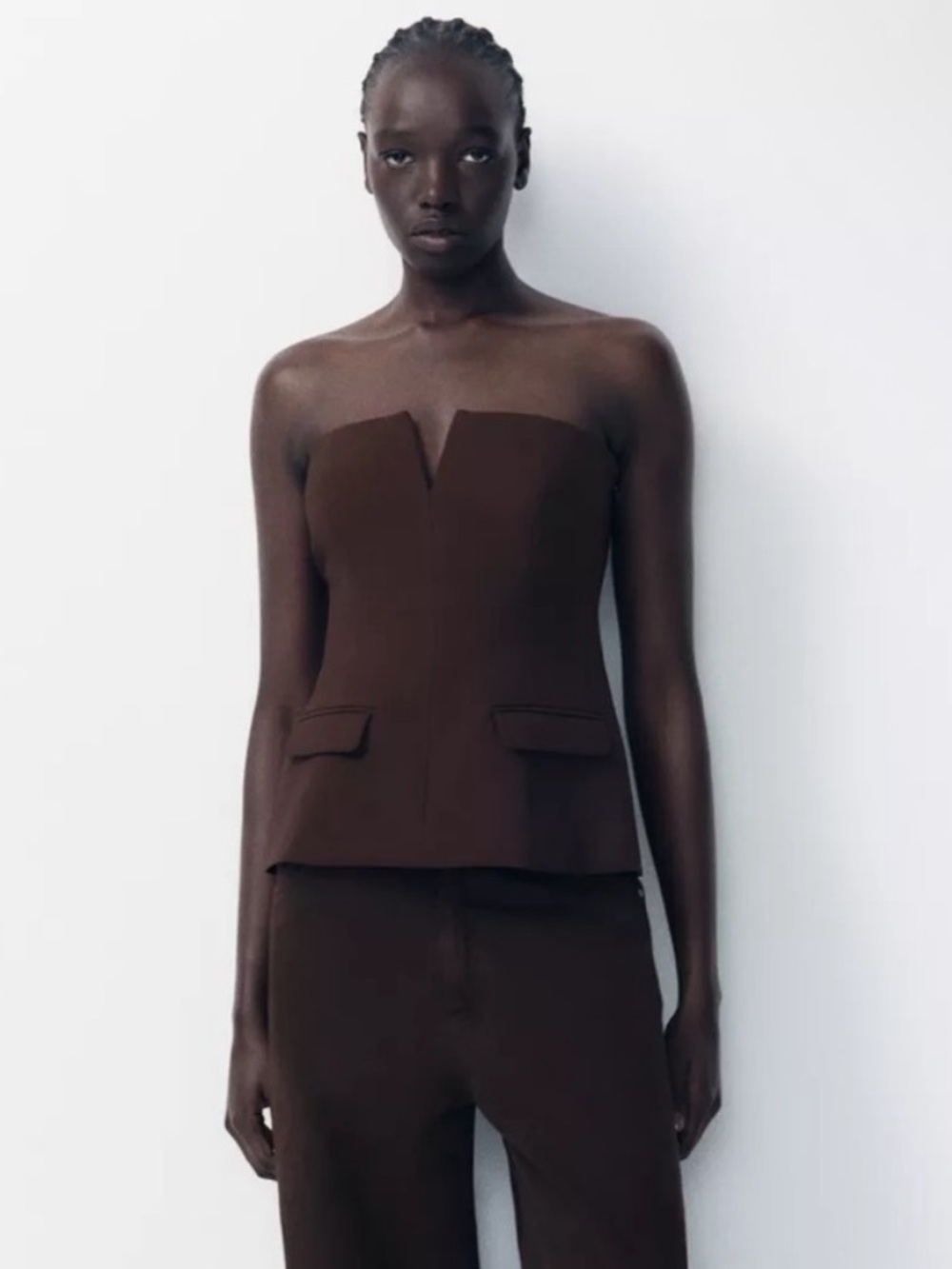 Zara Brown Strapless Bustier Top